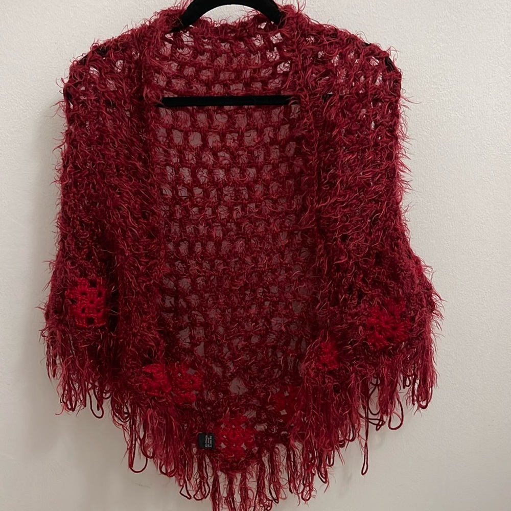 Shawl Knitted Deep Reds GUC